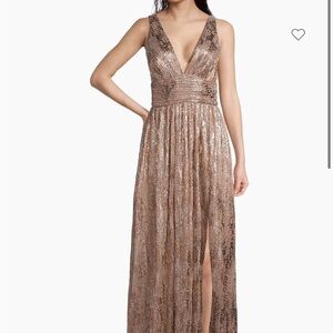 Rose Gold Metallic Liv Foster Deep V Gown